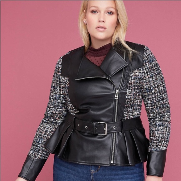 Lane Bryant Jackets & Blazers - Lane Bryant Faux Leather Tweed Peplum Moto Jacket